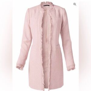 Venus Pink Fringe-Trim Textured Coat